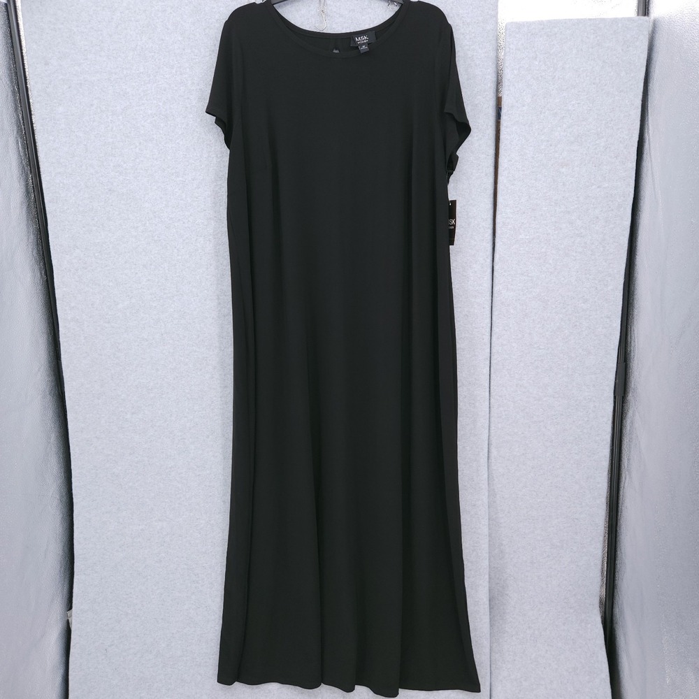 MSK Round Neck Short Sleeve Maxi Black Pullover Dress Womens Plus Size 1X NWT